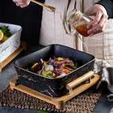 European Serving Ceramics Bowl With Wooden Base | Yedwo